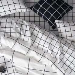 Grid Black Duvet Cover -Furniture Store grid beddingoverhead spring2019