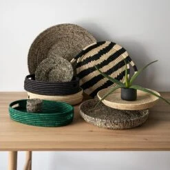 Striped Black And Natural Tray With Handles -Furniture Store kazicollection summer2022catalog