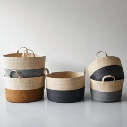 Black Band Loma Basket 15.75" 16 Black Band Loma Basket 15.75" -Furniture Store loma baskets ochre gray and black band 3