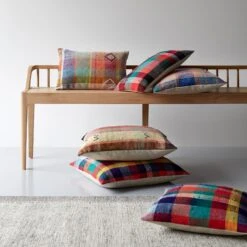 Spindle Oak Bench -Furniture Store louis and stuart plaid throw pillows spindle oak bench field gray rug alternate 39