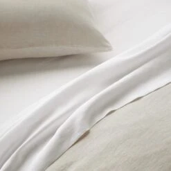 White Linen Sheets -Furniture Store oatmeal chambray and white linen bedding