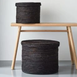 Lidded Black Storage Basket 10" -Furniture Store page 22 lidded black storage boxes wing natural stand