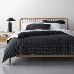 Spindle Oak Nightstand -Furniture Store spindle oak bed nightstand stitch black and white bedding color correct 2