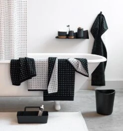 Stitch Black + White Washcloth -Furniture Store stitch black towels gallery a 1