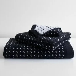 Stitch Black + White Bath Towel -Furniture Store stitch towel collection 2