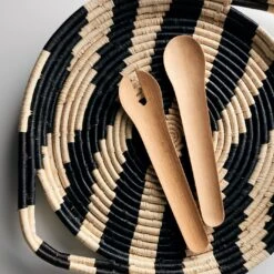 Striped Black And Natural Tray With Handles -Furniture Store stripedtraybeechservers summer2022catalog