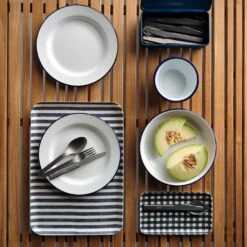 Check Navy Small Linen Coated Tray -Furniture Store su24 falcondinnerwarelinencoatedtraysteaktable 1