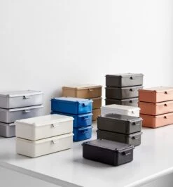 Toyo Steel White Stackable Storage Box 6" -Furniture Store toyo stackable storage boxes group new 5