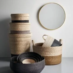 Black Band Round Basket Set Of 4 22 Black Band Round Basket Set Of 4 -Furniture Store unison 10 22 7010 desat brighter 10