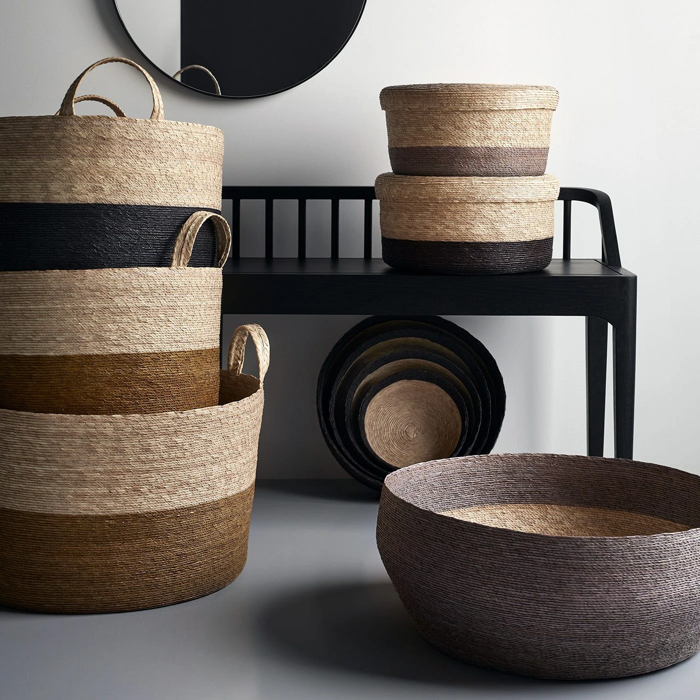 Black Band Round Storage Basket With Lid 14.75" 10 Black Band Round Storage Basket With Lid 14.75" - Image 8