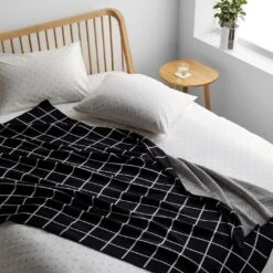 Grid Black Knit Throw Blanket -Furniture Store unison 10 23 6897