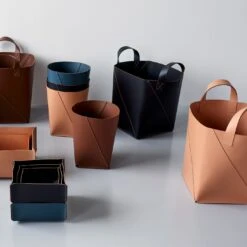 Twist Clay Leather Floor Basket -Furniture Store unison 10 23 7166 2 1