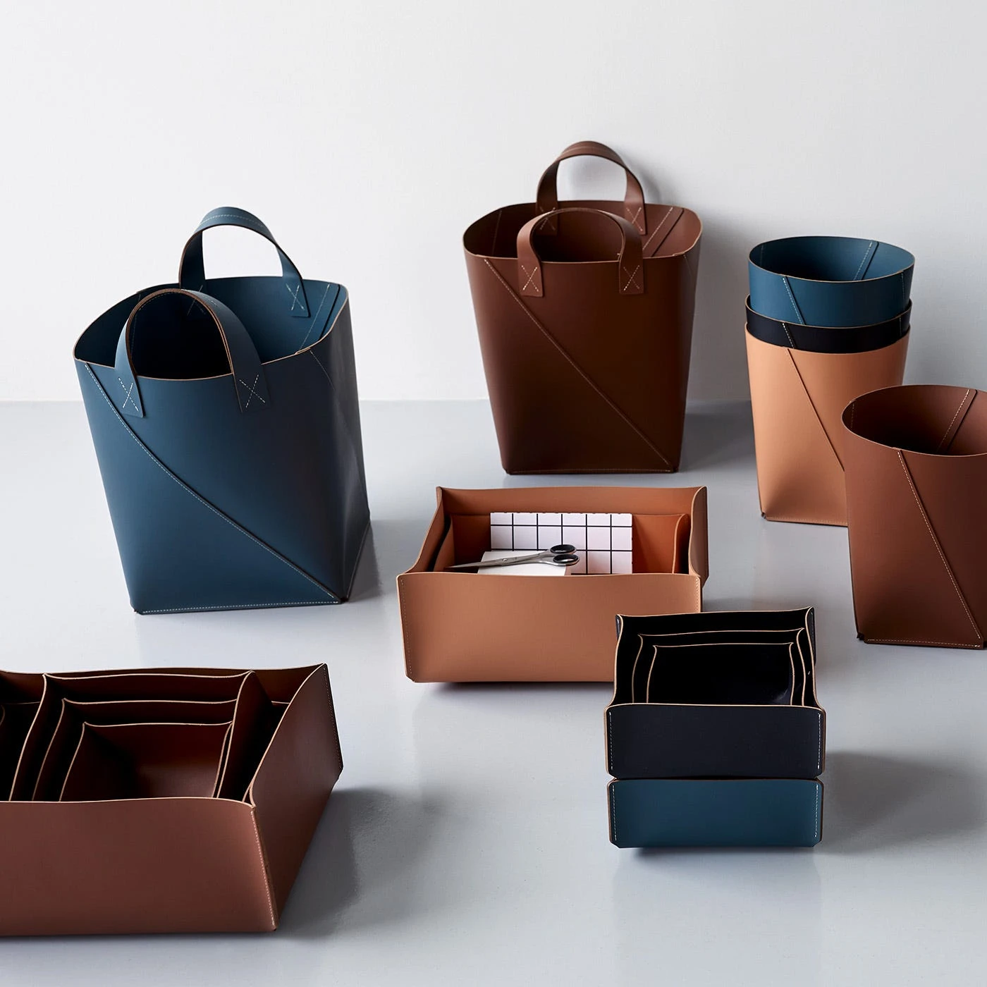 Square Pecan Leather Storage Bins Set Of 3 10 Square Pecan Leather Storage Bins Set Of 3 - Image 8