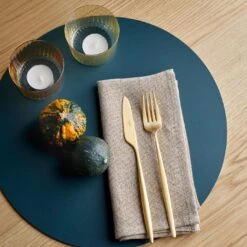 Dot Deep Teal Round Leather Placemat 17 Dot Deep Teal Round Leather Placemat -Furniture Store unison 10 23 7388 3
