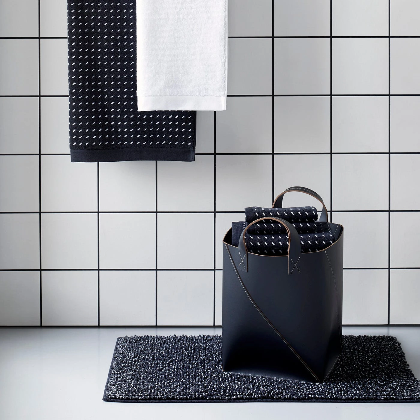 Twist Black Leather Floor Basket 8 Twist Black Leather Floor Basket - Image 6