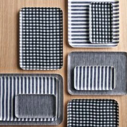 Hickory Gray Stripe Medium Linen Coated Tray -Furniture Store unison 1 23 10743 4