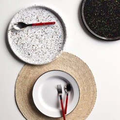 Rainbow Falls Black Enamelware Round Tray 12" -Furniture Store unison 1 23 10810 1