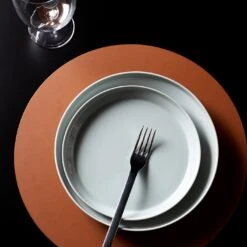 Dot Cognac Round Leather Placemat -Furniture Store unison 5 23 0853 4