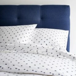 Wells Linen Navy Bed -Furniture Store wells linen navy bed sashi geo navy bedding